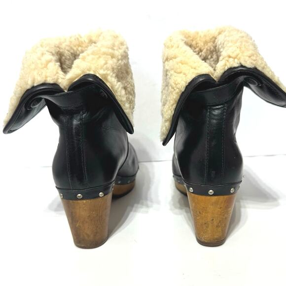 Ugg Lynnea 1958 Women’s Black Leather Wool Lined Heeled Boots Size 7 - Picture 4 of 12